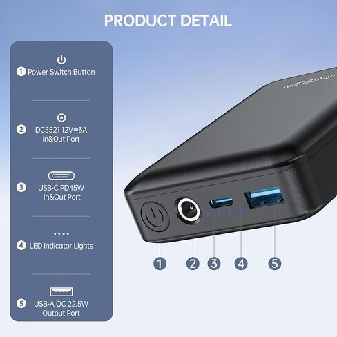 حزمة بطارية DC 12V القابلة لإعادة شحنها PD45W USB-C بنك الطاقة 15000 مللي أمبير في الساعة LED مصابيح/شرائح ، مضخة الأطياف ، جبل التلسكوب ، كاميرا CCTV ، Milwaukee M12 سترات/سترات ساخنة ، iPhone ، MacBook in Kuwait
