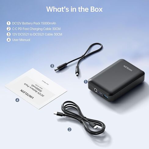 حزمة بطارية DC 12V القابلة لإعادة شحنها PD45W USB-C بنك الطاقة 15000 مللي أمبير في الساعة LED مصابيح/شرائح ، مضخة الأطياف ، جبل التلسكوب ، كاميرا CCTV ، Milwaukee M12 سترات/سترات ساخنة ، iPhone ، MacBook in Kuwait