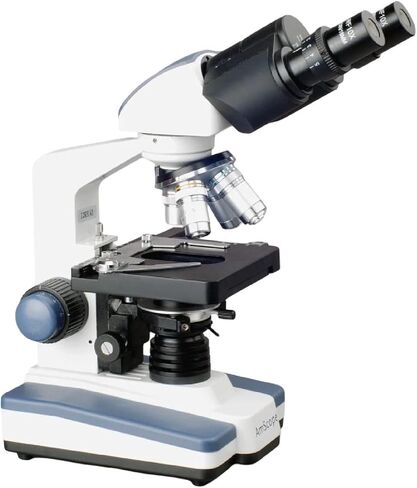 AmScope B120C-WM Siedentopf Binocular Compound Microscope, 40X-2500X Magnification, Brightfield, LED Illumination, Abbe Condenser, Double-Layer Mechanical Stage, Includes Book in Kuwait