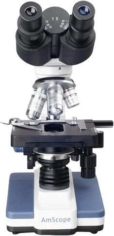 AmScope B120C-WM Siedentopf Binocular Compound Microscope, 40X-2500X Magnification, Brightfield, LED Illumination, Abbe Condenser, Double-Layer Mechanical Stage, Includes Book in Kuwait