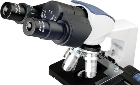 AmScope B120C-WM Siedentopf Binocular Compound Microscope, 40X-2500X Magnification, Brightfield, LED Illumination, Abbe Condenser, Double-Layer Mechanical Stage, Includes Book in Kuwait