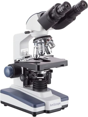 AmScope B120C-WM Siedentopf Binocular Compound Microscope, 40X-2500X Magnification, Brightfield, LED Illumination, Abbe Condenser, Double-Layer Mechanical Stage, Includes Book in Kuwait