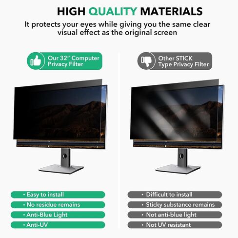 32 Inch Computer Privacy Screen for 16:9 Aspect Ratio Widescreen Monitor, Anti Glare Blue Light Eye Protection Curved Computer Monitor Privacy Filter, Anti-Scratch Removable 32in Protector Film in Saudi Arabia