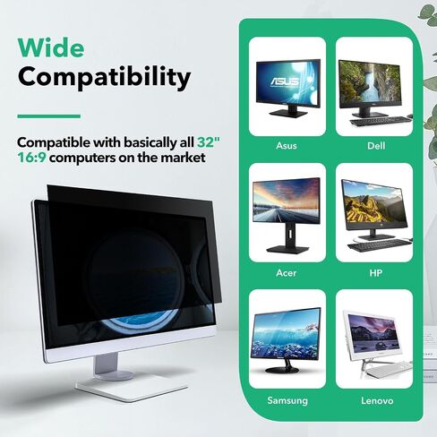 32 Inch Computer Privacy Screen for 16:9 Aspect Ratio Widescreen Monitor, Anti Glare Blue Light Eye Protection Curved Computer Monitor Privacy Filter, Anti-Scratch Removable 32in Protector Film in Saudi Arabia