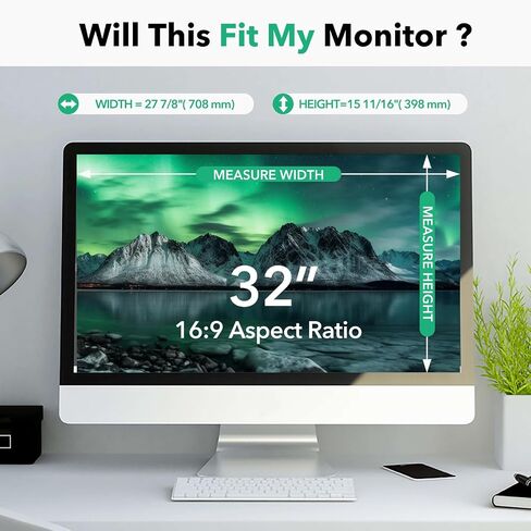 32 Inch Computer Privacy Screen for 16:9 Aspect Ratio Widescreen Monitor, Anti Glare Blue Light Eye Protection Curved Computer Monitor Privacy Filter, Anti-Scratch Removable 32in Protector Film in Saudi Arabia