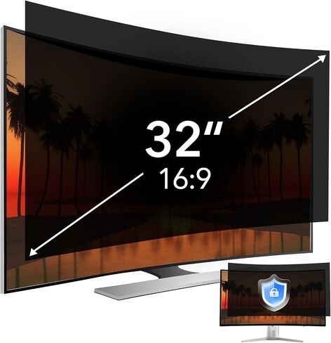 32 Inch Computer Privacy Screen for 16:9 Aspect Ratio Widescreen Monitor, Anti Glare Blue Light Eye Protection Curved Computer Monitor Privacy Filter, Anti-Scratch Removable 32in Protector Film in Saudi Arabia