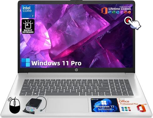 HP 17 Laptop Touchscreen Business Computer - Core 7 150U ، Office Lifetime ، 17.3 "HD+ Display ، لوحة المفاتيح الخلفية ، Copilot ، عمر البطارية الطويل ، Windows 11 Pro ، 32 GB RAM ، 1 TB SSD in Kuwait