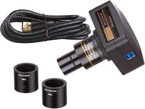 AmScope 3.5X-90X Simul-Focal Stereo Zoom Microscope on Boom Stand with 144-LED Ring Light and 18MP USB3 Camera, White (SM-4TPZ-144-18M3) in Kuwait