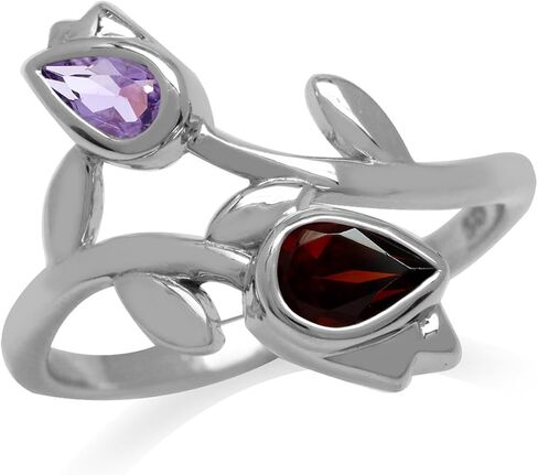 Silvershake Genuine Gemstones 925 Sterling Silver Tulip Flower Wedding Party Right Hand Ring Jewelry for Women in Kuwait