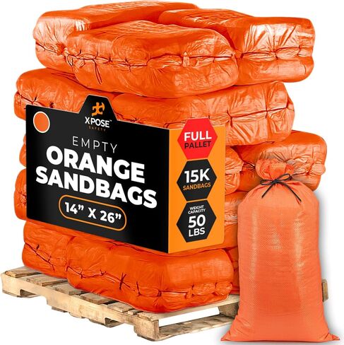 Xpose Safety Heavy Duty Sand Bags with Tie Strings – Empty Woven Polypropylene Sandbags for Hurricane Flood Protection, 50 lb Capacity, 14" x 26", Green, Bulk Full Pallet Pack of 15000 in Saudi Arabia