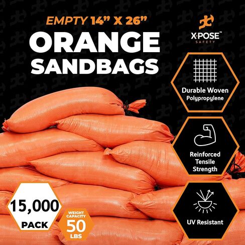 Xpose Safety Heavy Duty Sand Bags with Tie Strings – Empty Woven Polypropylene Sandbags for Hurricane Flood Protection, 50 lb Capacity, 14" x 26", Green, Bulk Full Pallet Pack of 15000 in Saudi Arabia