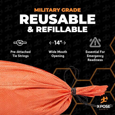 Xpose Safety Heavy Duty Sand Bags with Tie Strings – Empty Woven Polypropylene Sandbags for Hurricane Flood Protection, 50 lb Capacity, 14" x 26", Green, Bulk Full Pallet Pack of 15000 in Saudi Arabia