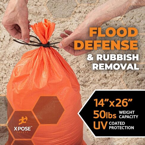 Xpose Safety Heavy Duty Sand Bags with Tie Strings – Empty Woven Polypropylene Sandbags for Hurricane Flood Protection, 50 lb Capacity, 14" x 26", Green, Bulk Full Pallet Pack of 15000 in Saudi Arabia