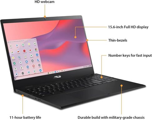 ASUS CX15 Everyday Value Chromebook 15.6" FHD Display (Intel Celeron N4500, Intel UHD Graphics, 8GB LPDDR4, 64GB eMMC, WiFi 6, Webcam, Bluetooth 5.2, 45W PSU, Chrome OS) (Renewed) in Saudi Arabia