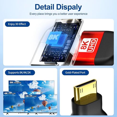 Mini HDMI to HDMI Adapter [2-Pack], 8K@60Hz, 4K@144Hz, 2K@240Hz Female to Mini HDMI Male Adapter, Compatible with DSLR,Camcorder, Raspberry Pi Zero W,Laptop,Tablet,HDTV, Projector, Monitor in Saudi Arabia