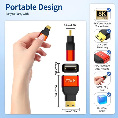 Mini HDMI to HDMI Adapter [2-Pack], 8K@60Hz, 4K@144Hz, 2K@240Hz Female to Mini HDMI Male Adapter, Compatible with DSLR,Camcorder, Raspberry Pi Zero W,Laptop,Tablet,HDTV, Projector, Monitor in Saudi Arabia