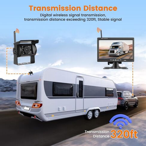Hikity Wireless Car الخلفية الكاميرا الكاميرا 7 بوصة شاشة طقم شاشة مقاومة للماء الكاميرا الليلية الرؤية الخلفية الكاميرا للشاحنة/RV/المقطورة/الحافلة in Saudi Arabia