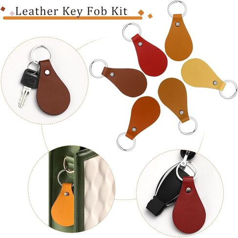 Nosiny 100 Pcs Pu Leather Key Fob Kit 10 Colors Leather Keychain Blanks with Key Rings and Rivets Key Chains Bulk for DIY in Saudi Arabia