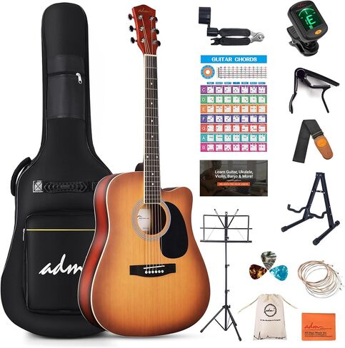 ADM جيتار صوتي للمبتدئين البالغين، 41 بوصة للأطفال والطلاب Cutaway Acustica Guitarra Starter Bundle Kit دروس مجانية مع حقيبة أزعج، موالف، شماعة جيتار، كابو، حزام، يختار، سلاسل إضافية، أخضر in Kuwait