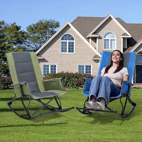 كراسي التخييم الهزاز للبالغين ، كرسي الروك في الهواء الطلق مع راحة في القدم وحقيبة الحمل ، 330 رطلا ، للعشب ، الفناء ، الشرفة ، الفناء الخلفي ، الأحداث الرياضية ، الأزرق in Kuwait