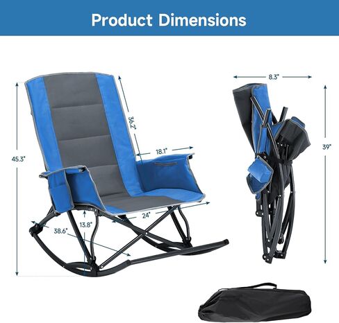 كراسي التخييم الهزاز للبالغين ، كرسي الروك في الهواء الطلق مع راحة في القدم وحقيبة الحمل ، 330 رطلا ، للعشب ، الفناء ، الشرفة ، الفناء الخلفي ، الأحداث الرياضية ، الأزرق in Kuwait