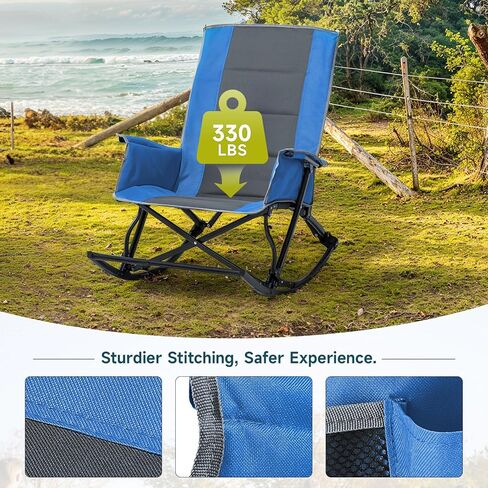 كراسي التخييم الهزاز للبالغين ، كرسي الروك في الهواء الطلق مع راحة في القدم وحقيبة الحمل ، 330 رطلا ، للعشب ، الفناء ، الشرفة ، الفناء الخلفي ، الأحداث الرياضية ، الأزرق in Kuwait