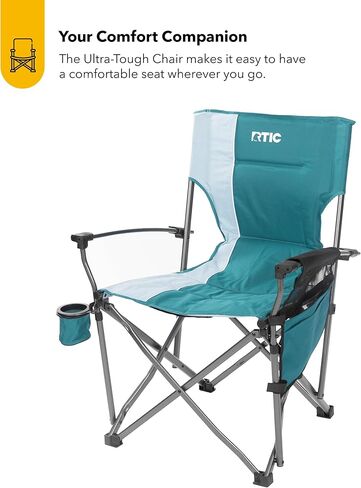 كرسي RCTIT Ultra-tough محمول للطي للتخييم ، في الهواء الطلق ، صيد الأسماك ، الشاطئ ، مع راحة ذراع وحامل الكوب ، يطوي بسرعة لسهولة التخزين في كيس حمل ، أسود in Kuwait