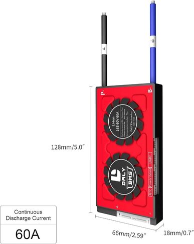 Daly Smart BMS Li-Ion 16S 60V 60a مع وحدة مراقبة البيانات المرئية App Bluetooth ، اتصالات UART لإدارة بطارية ليثيوم 3.7 فولت (SMART BMS ، 60A) in Kuwait