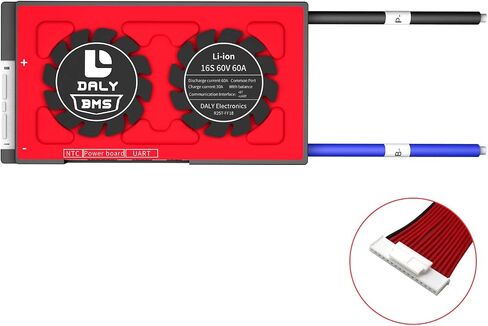 Daly Smart BMS Li-Ion 16S 60V 60a مع وحدة مراقبة البيانات المرئية App Bluetooth ، اتصالات UART لإدارة بطارية ليثيوم 3.7 فولت (SMART BMS ، 60A) in Kuwait