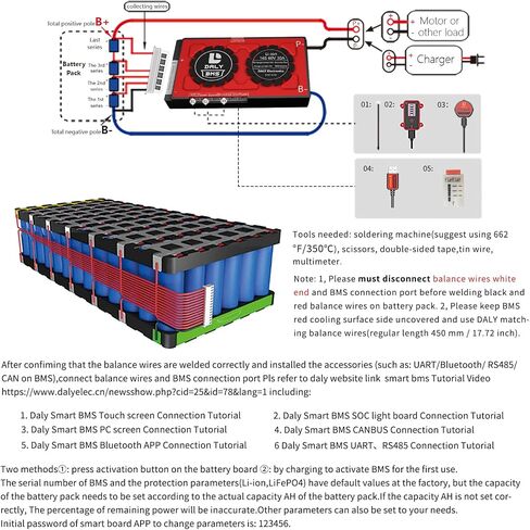 Daly Smart BMS Li-Ion 16S 60V 60a مع وحدة مراقبة البيانات المرئية App Bluetooth ، اتصالات UART لإدارة بطارية ليثيوم 3.7 فولت (SMART BMS ، 60A) in Kuwait