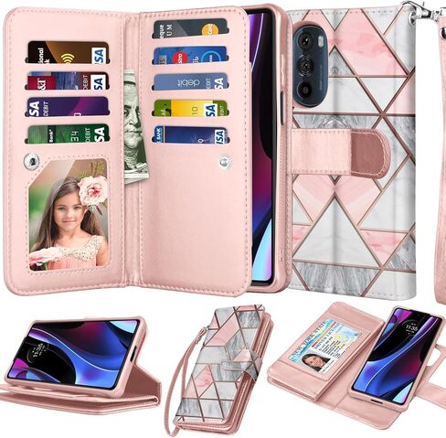 حالة محفظة NJJEX لـ Moto Edge Plus 2022 ، لـ Motorola Edge+ 5G UW 2022/EDGE 30 PRO/EDGE X30 CASE ، [9 فتحات البطاقة] PU LEATHER FOLIO in Kuwait