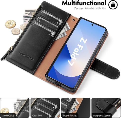 Compatible with Samsung Galaxy Z Fold7 5G Wallet Case with Card Holder,Fold 7 Phone Case Women Men RFID Blocking PU Leather Flip Protective Cover Wrist Strap Credit Card Slots,Blue in Kuwait