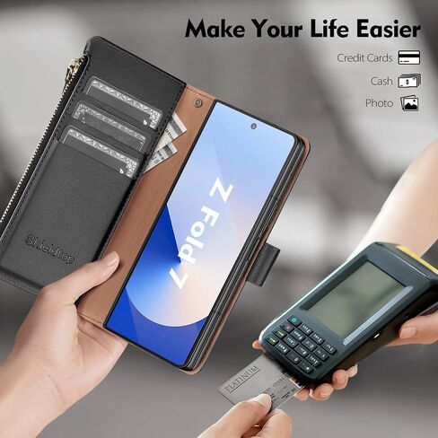 Compatible with Samsung Galaxy Z Fold7 5G Wallet Case with Card Holder,Fold 7 Phone Case Women Men RFID Blocking PU Leather Flip Protective Cover Wrist Strap Credit Card Slots,Blue in Kuwait