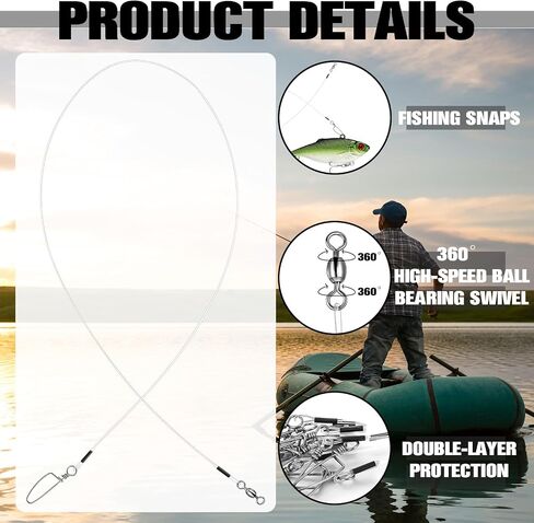 12 Pcs Fluorocarbon Fishing Leader Fishing Wire Leaders with Swivels Rigs Connecting Tackle for Saltwater Freshwater in Saudi Arabia