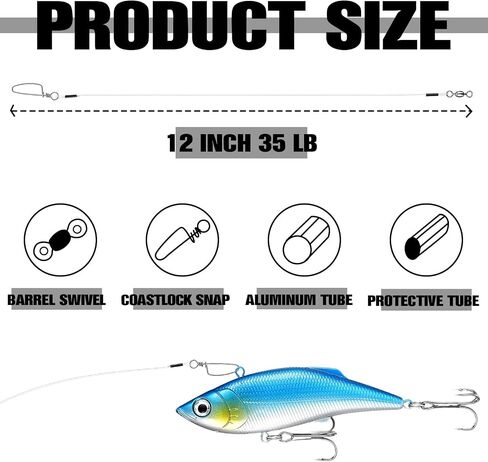 12 Pcs Fluorocarbon Fishing Leader Fishing Wire Leaders with Swivels Rigs Connecting Tackle for Saltwater Freshwater in Saudi Arabia