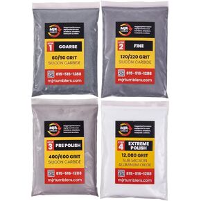 MJR Tumblers Refill Grit Kit w Premium Quality Extreme Polish 12,000 Grit Sub Micron Aluminum Oxide Polish for Unparalleled Result. for 6lb Rock Tumblers w Silicon Carbide, Disabled and Veteran Owned