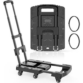 Folding Hand Truck, Pre-Installed 600lbs Heavy Duty Dolly Cart, Portable 6 Wheels Collapsible Luggage Cart with 2 Elastic Ropes for Luggage, Travel, Moving, Shopping, Office Use