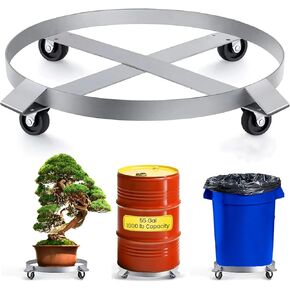 دوللي طبل سعة 55 جالون، دوللي سلة المهملات - دوللي معدنية شديدة التحمل مع دعامات متقاطعة وعجلات دوارة - سعة 1000 رطل (فضي) in Kuwait