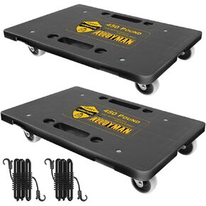 2 Pack 4 Wheels Small Flat Dolly, 450 Ibs Furniture Dolly 4 Rollers Wheel Moving Cart with Rope for Moving Heavy Furniture - Black