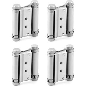 QWORK Heavy Duty Cafe Saloon Bars Door Swing Hinges, 4 Pack 3" Stainless Steel Self Closing Swing Hinges, Double Action Spring Door Hinges, Including Pins and Screws