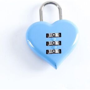 Blue Heart Padlock Small Metal Heart Shaped Padlock Mini Code Lock, Wire Rope 3-Digit Code Combination Padlock for Jewelry Storage Box