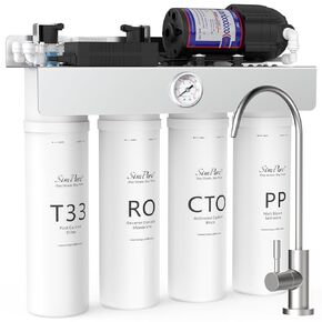 SimPure Tankless UV Reverse Osmosis System, NSF/ANSI 58 Certified, RO Water Filter System Under Sink 400 GPD, 8 Stage Water Filtration, Near 0 TDS, BPA Free, 1.5:1 Pure to Drain, Built-in Pump