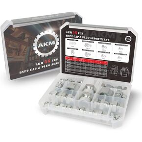 AKM 56 Pcs BSPP Plug Kit Hose Tube and Pipe Set Hydraulic Plug Kit Galvanized 45# Steel with Precision Threading Dash Sizes-02-04 -06-08 -10-12 -16
