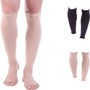 Doc Miller - Compression Calf Sleeve for Petite Men & Women, Medical Grade, 20-30mmHg Graduated Support for Running, Calf Tear, Shin Splints, Knee High, Beige Calf Sleeves, Large Size, 1 Pair, Petite