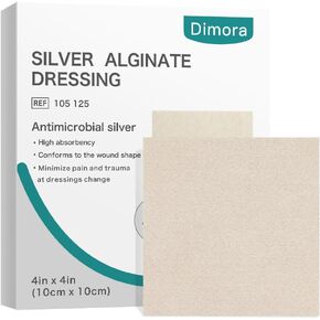 Dimora Calcium Alginate Wound Dressing, 4'' x 4'' Patches,10 Individual Sterile Pads, Soft and Highly Absorbent Dressing Gauze, Non-Stick Padding