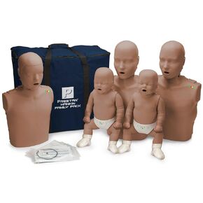Prestan Family Pack of CPR Manikins (2 Adult, 1 Child, 2 Infant) Dark Skin with Rate Monitors