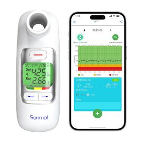 Spirometer Testing Device with Risk Indicator, Portable Peak Flow Meter Test PEF & FEV1 for Kids Adults Asthma COPD & Other Lung Conditions Monitor, Free Tracking App Bluetooth Connection