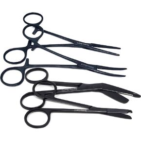 Set of 4 Bandage Scissors 5.5", Stitch Scissors 4.5" and Hemostat 5.5" Straight Curved Made of Premium Quality Stainless Steel (Gold Handle)