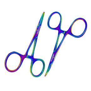 Cynamed Set of 2 Artzone Multi Color Hemostat Forceps with Serrated Jaws, Stainless Steel Rainbow Pliers - 5 inch