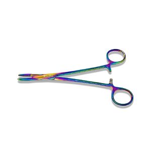 Cynamed Olsen Hegar Needle Holder Driver with Multicolor/Rainbow Titanium Coating - Premium Quality - Hemostat with Scissors and Locking Mechanism (6.5 in. (16.51 cm))